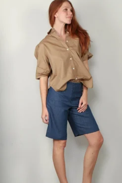 Maria McManus Blouse - Short Sleeve Oversized Shirt - Walnut