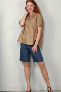 Maria McManus Blouse - Short Sleeve Oversized Shirt - Walnut