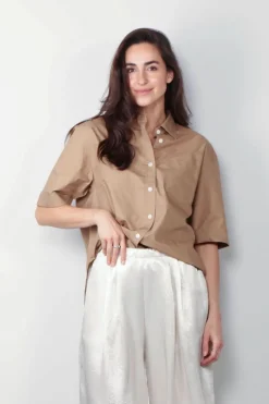 Maria McManus Blouse - Short Sleeve Oversized Shirt - Walnut