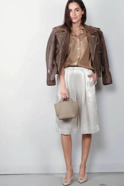 Maria McManus Blouse - Short Sleeve Oversized Shirt - Walnut