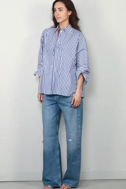 Max Mara Blouse - Hudson - Navy Pinstripes