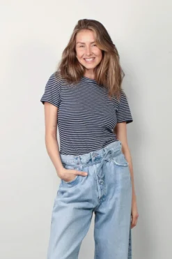 Nili Lotan Lana - Crewneck - Tee - Navy Natural Stripe