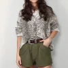 R13 Blouse - Shredded Seam Drop Neck Shirt - Bleached Leopard