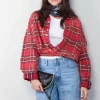 R13 Blouse - Crossover Bubble Shirt - Washed Red Plaid