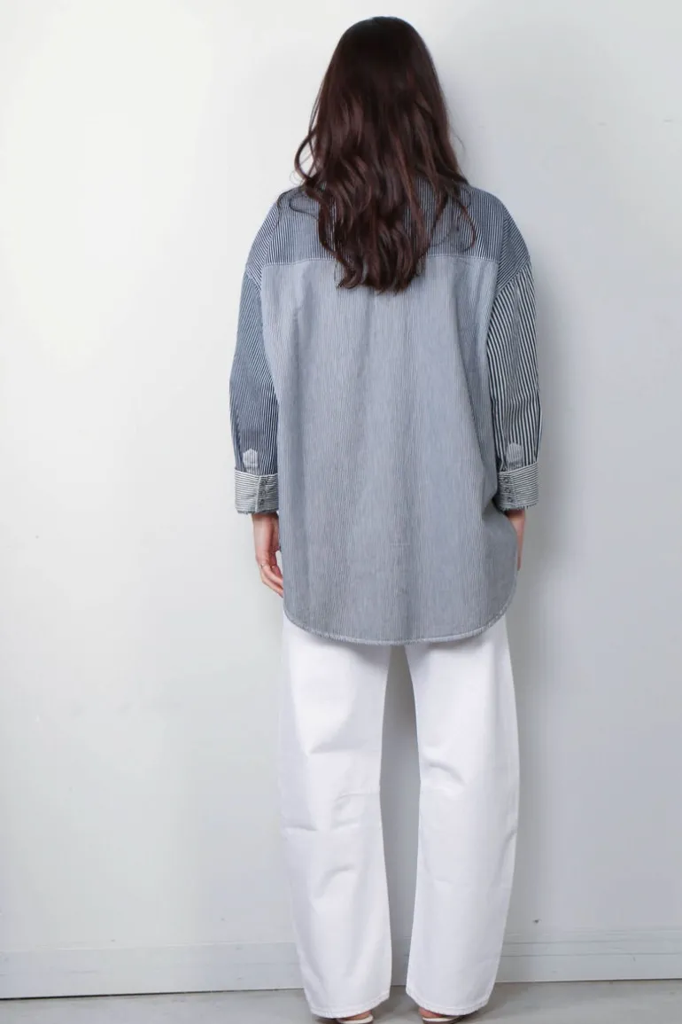 R13 Blouse - Oversized Cowboy Shirt - Mulit Stripe