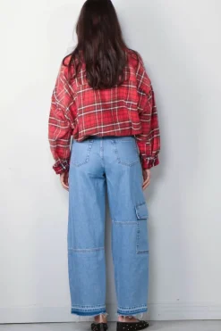 R13 Blouse - Crossover Bubble Shirt - Washed Red Plaid