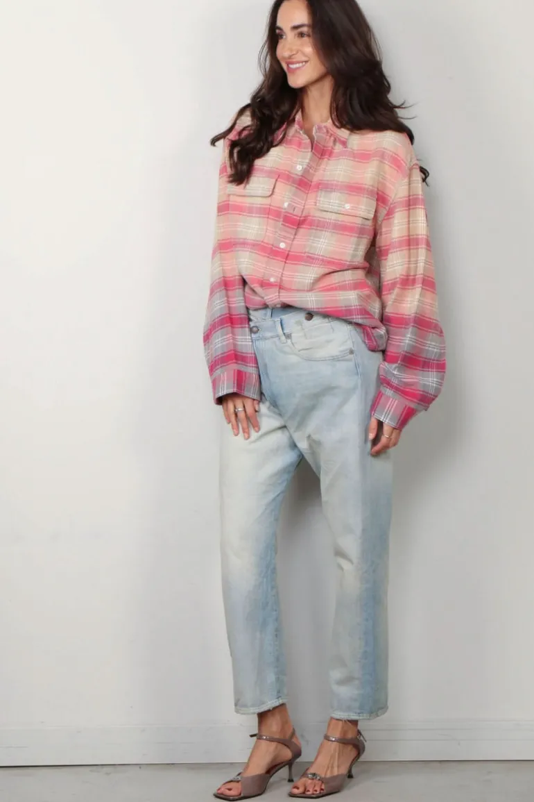 R13 Blouse - Relaxed Workshirt - Bleached Out Pink Grey