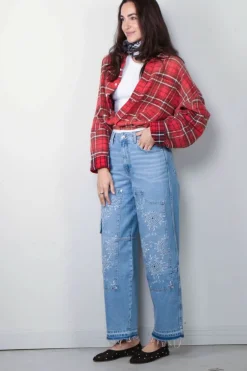 R13 Blouse - Crossover Bubble Shirt - Washed Red Plaid