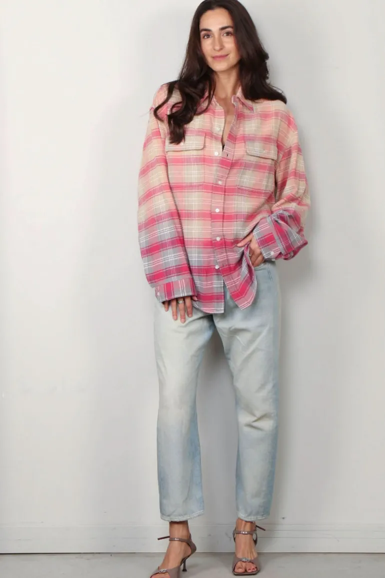 R13 Blouse - Relaxed Workshirt - Bleached Out Pink Grey