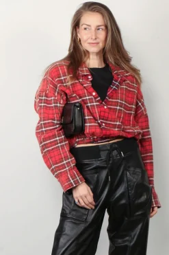R13 Blouse - Crossover Bubble Shirt - Washed Red Plaid
