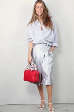 R13 Blouse - Drop Neck Oxford Shirt - Blue/white