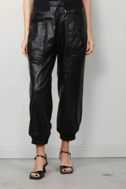 R13 Broek - Pleated Pocket Straight Leg Leather Pant - Black