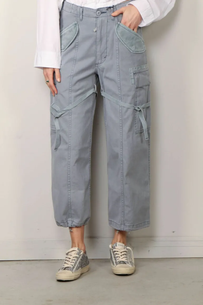 R13 Broek - Cropped Cargo - Faded Steel Blue Canvas