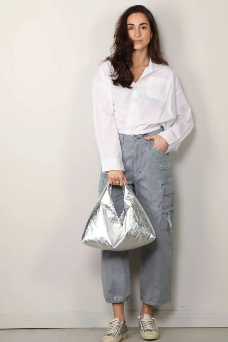 R13 Broek - Cropped Cargo - Faded Steel Blue Canvas