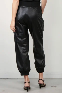 R13 Broek - Pleated Pocket Straight Leg Leather Pant - Black