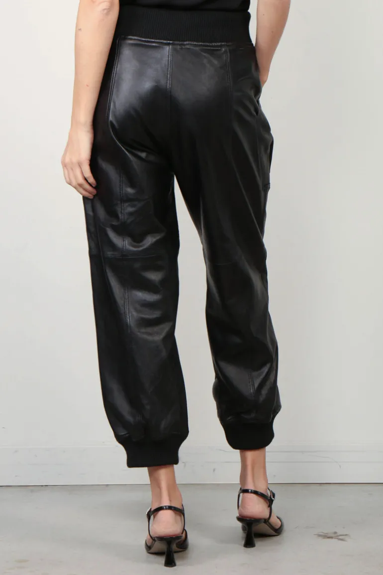 R13 Broek - Pleated Pocket Straight Leg Leather Pant - Black