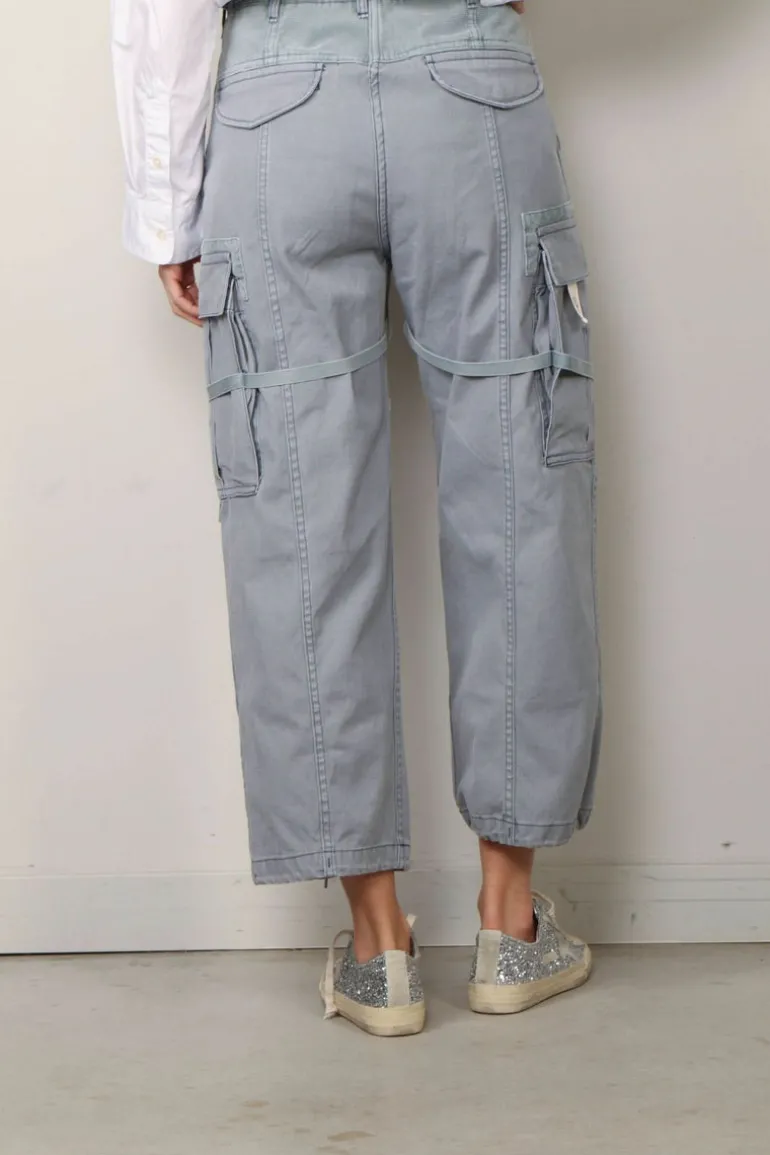 R13 Broek - Cropped Cargo - Faded Steel Blue Canvas
