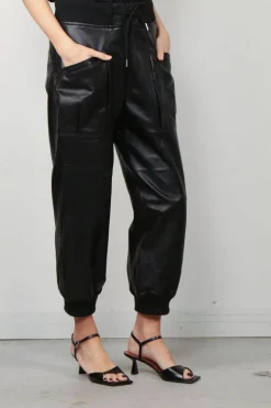 R13 Broek - Pleated Pocket Straight Leg Leather Pant - Black