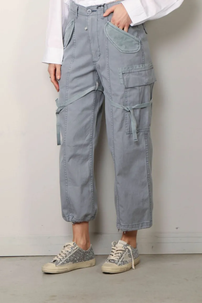 R13 Broek - Cropped Cargo - Faded Steel Blue Canvas