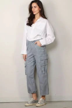 R13 Broek - Cropped Cargo - Faded Steel Blue Canvas