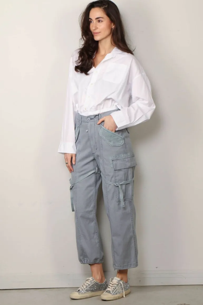 R13 Broek - Cropped Cargo - Faded Steel Blue Canvas