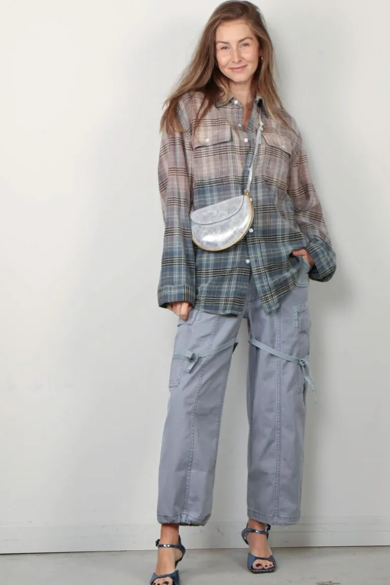 R13 Broek - Cropped Cargo - Faded Steel Blue Canvas
