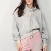 R13 Hoodie - Funnel Neck Cropped Popover - Heather Grey W/ Oatmeal