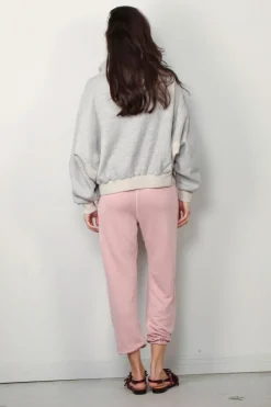 R13 Hoodie - Funnel Neck Cropped Popover - Heather Grey W/ Oatmeal