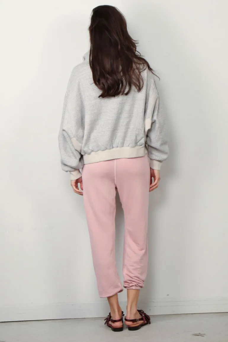 R13 Hoodie - Funnel Neck Cropped Popover - Heather Grey W/ Oatmeal