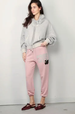 R13 Hoodie - Funnel Neck Cropped Popover - Heather Grey W/ Oatmeal