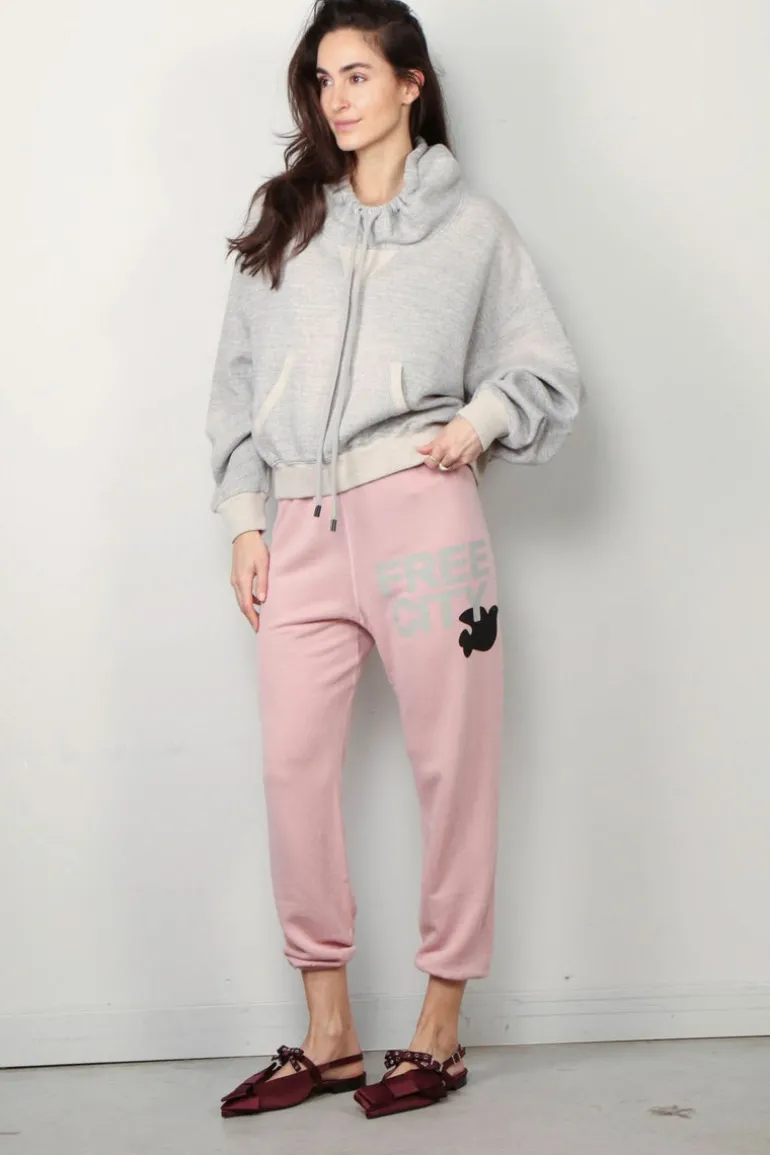 R13 Hoodie - Funnel Neck Cropped Popover - Heather Grey W/ Oatmeal