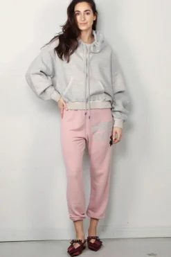 R13 Hoodie - Funnel Neck Cropped Popover - Heather Grey W/ Oatmeal