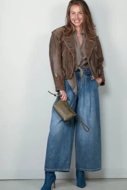R13 Jack - Exaggerated shoulder motorcycle jacket -  Brown leather