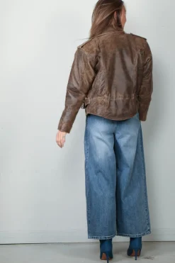 R13 Jack - Exaggerated shoulder motorcycle jacket -  Brown leather