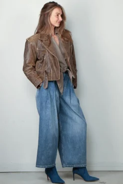R13 Jack - Exaggerated shoulder motorcycle jacket -  Brown leather