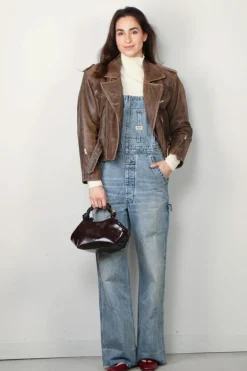 R13 Jack - Exaggerated shoulder motorcycle jacket -  Brown leather