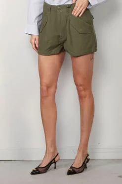 R13 Short - Marianne Cargo Short - Olive Satin