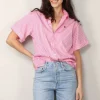 Ralph Lauren Blouse - SS Ligh ST Short Sleeve Button Front Shirt - White / Pink