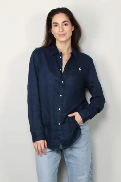 Ralph Lauren Blouse - Classic Long Sleeve Button Front Shirt - Newport Navy