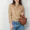 Ralph Lauren Blouse - Classic Long Sleeve Button Front Shirt - Vintage Khaki