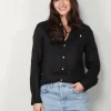 Ralph Lauren Blouse - Classic Long Sleeve Button Front Shirt - Polo Black