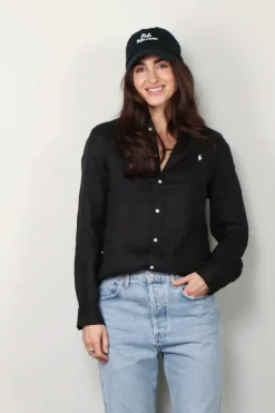 Ralph Lauren Blouse - Classic Long Sleeve Button Front Shirt - Polo Black