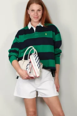 Ralph Lauren T-Shirt - Striped Cropped Jersey Rugby - Green Navy