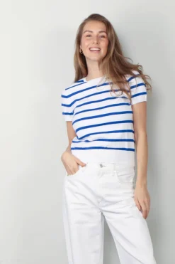 Ralph Lauren T-shirt - Stripe SS PO Short Sleeve Pullover - Blue Saturn / White