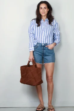 Ralph Lauren Blouse - N WD Crp St Long Sleeve Button Front Shirt - Blue White