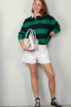 Ralph Lauren T-Shirt - Striped Cropped Jersey Rugby - Green Navy