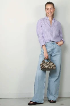Ralph Lauren Blouse - Classic Long Sleeve Button Front Shirt - Purple / White