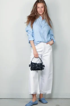 Ralph Lauren Blouse - Classic Long Sleeve Button Front Shirt - Light Blue / White