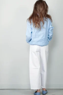 Ralph Lauren Blouse - Classic Long Sleeve Button Front Shirt - Light Blue / White