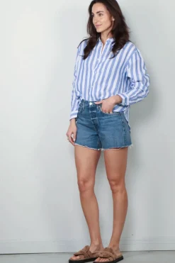 Ralph Lauren Blouse - N WD Crp St Long Sleeve Button Front Shirt - Blue White